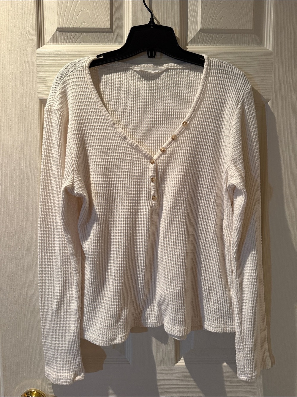 52 - Waffle Knit Henley Sweater - Cream
